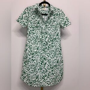 Boden Size 4 Floral V-Neck White and Green Patterned Mini Dress